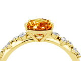 Yellow gold Pear Cut Citrine Cluster Side Stone Solitaire Ring with Prong Setting_28