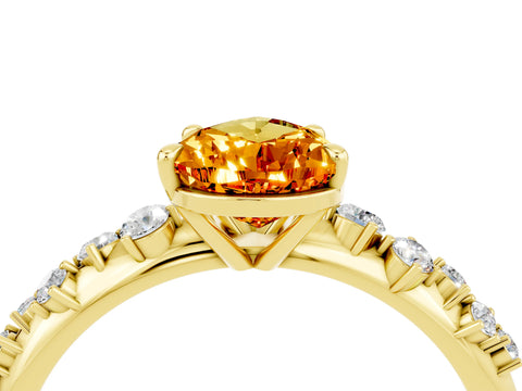 Yellow gold Pear Cut Citrine Cluster Side Stone Solitaire Ring with Prong Setting_28