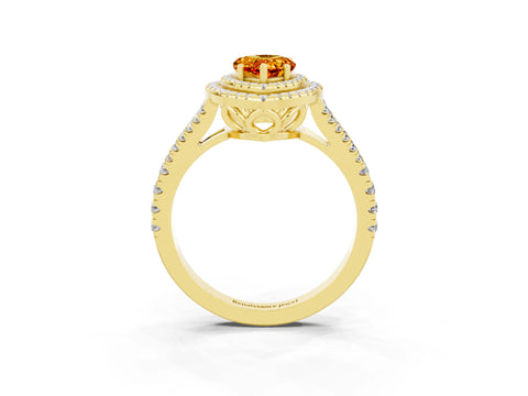 Yellow gold Pear Cut Citrine Double Halo Ring with Pavé Band and Prong Setting_27