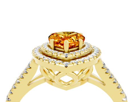 Yellow gold Pear Cut Citrine Double Halo Ring with Pavé Band and Prong Setting_28