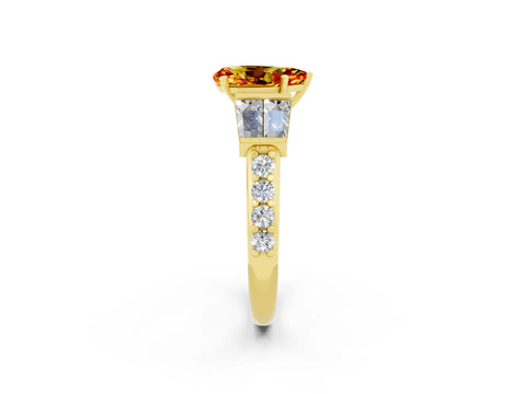 Yellow gold Pear Cut Citrine Engagement Ring with Baguette Side Stones and Channel Set Band_2