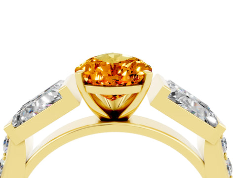 Yellow gold Pear Cut Citrine Engagement Ring with Baguette Side Stones and Channel Set Band_4