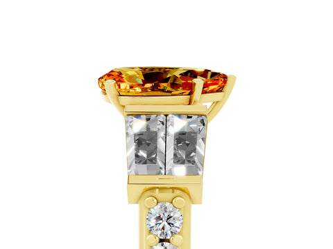 Yellow gold Pear Cut Citrine Engagement Ring with Baguette Side Stones and Channel Set Band_5