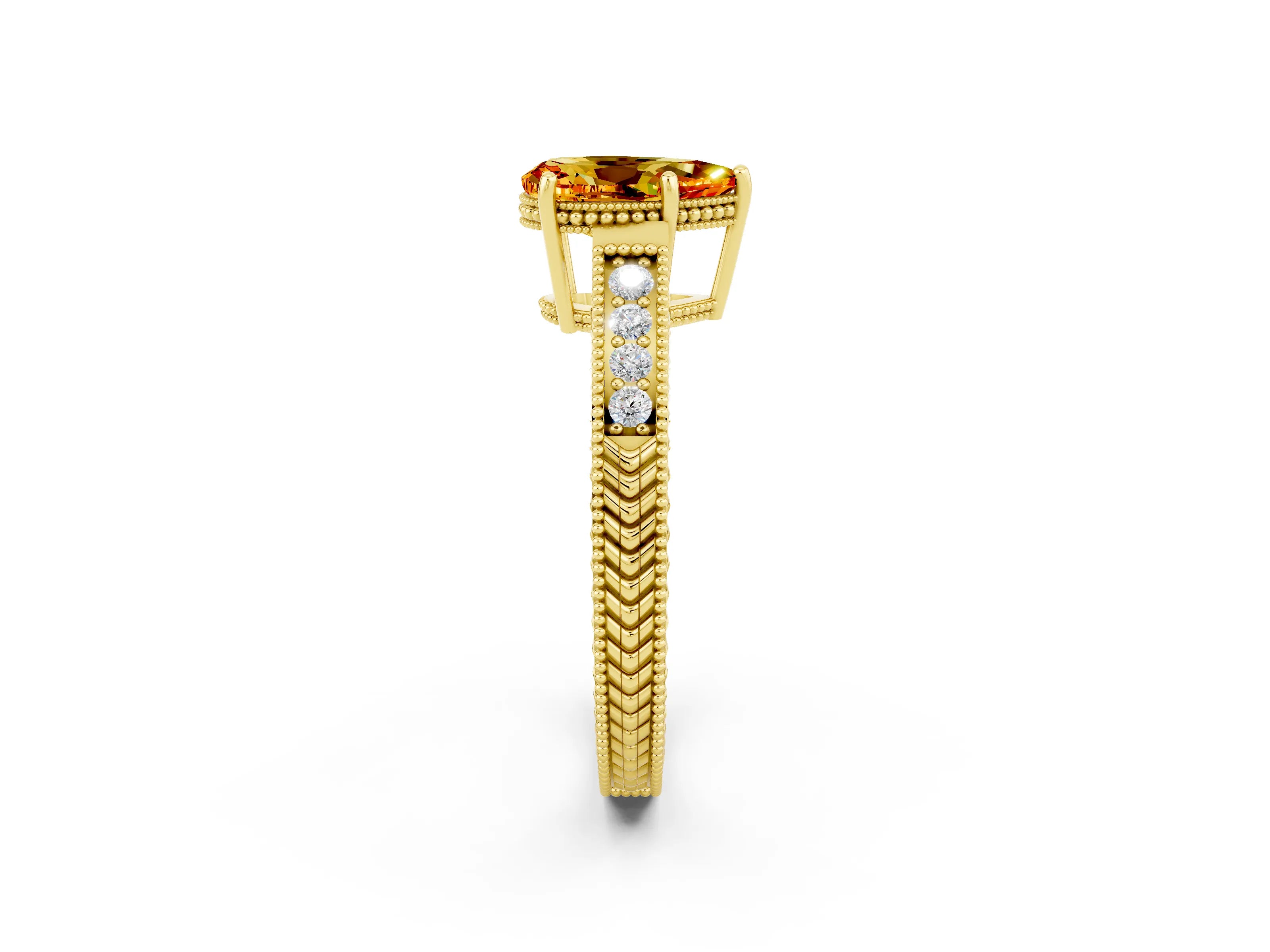 Yellow gold Pear Cut Citrine Engagement Ring with Milgrain Channel Set Band and Prong Setting_2