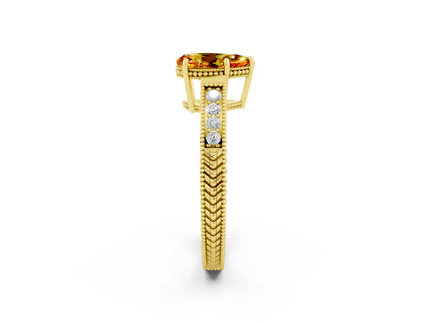 Yellow gold Pear Cut Citrine Engagement Ring with Milgrain Channel Set Band and Prong Setting_2