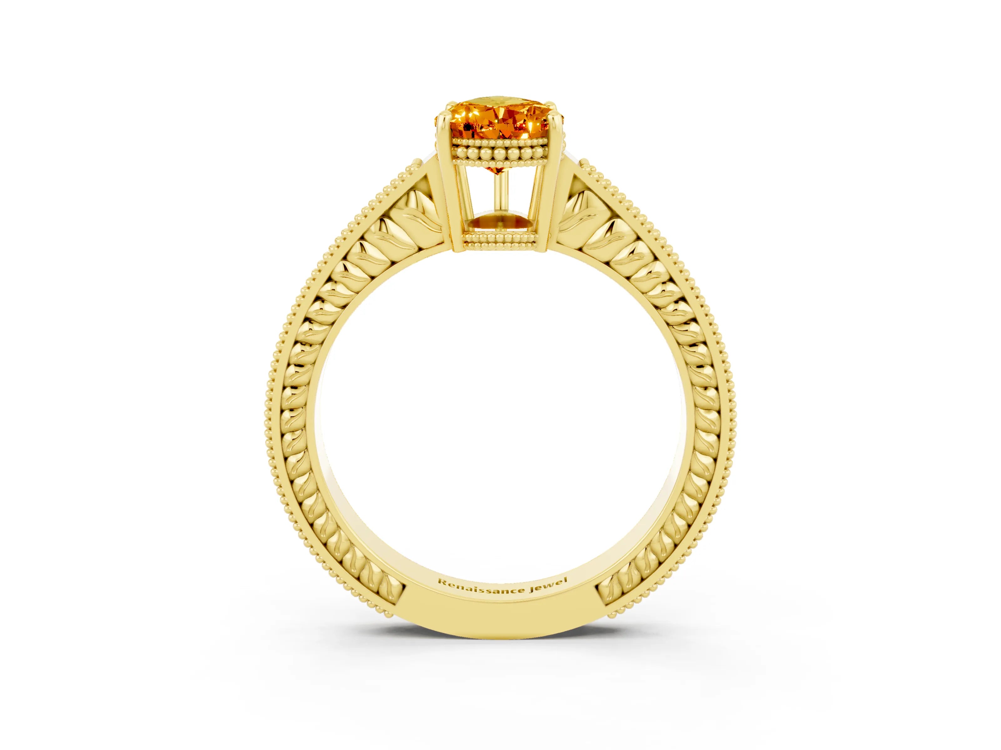Yellow gold Pear Cut Citrine Engagement Ring with Milgrain Channel Set Band and Prong Setting_3