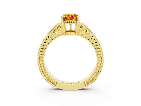 Yellow gold Pear Cut Citrine Engagement Ring with Milgrain Channel Set Band and Prong Setting