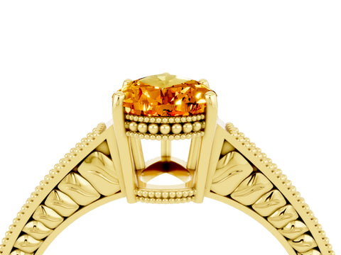 Yellow gold Pear Cut Citrine Engagement Ring with Milgrain Channel Set Band and Prong Setting_4