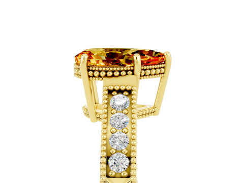 Yellow gold Pear Cut Citrine Engagement Ring with Milgrain Channel Set Band and Prong Setting_5