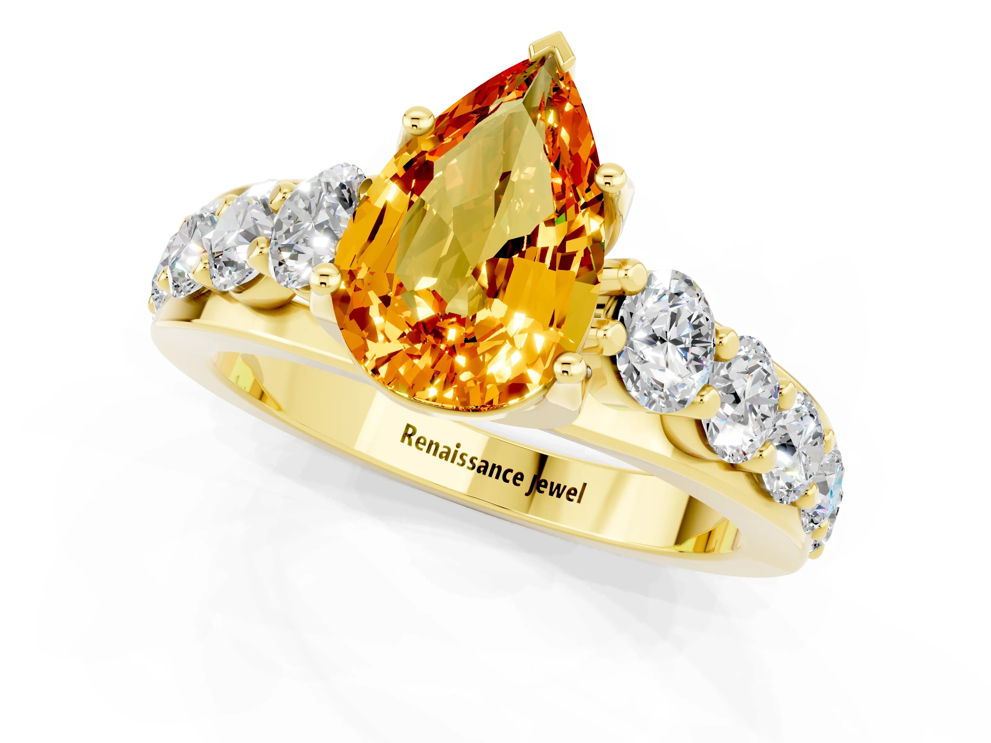 Yellow gold Pear Cut Citrine Engagement Ring with Pavé Band and Four-Prong Setting_1