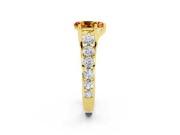 Yellow gold Pear Cut Citrine Engagement Ring with Pavé Band and Four-Prong Setting