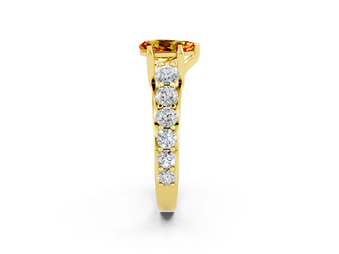 Yellow gold Pear Cut Citrine Engagement Ring with Pavé Band and Four-Prong Setting_2