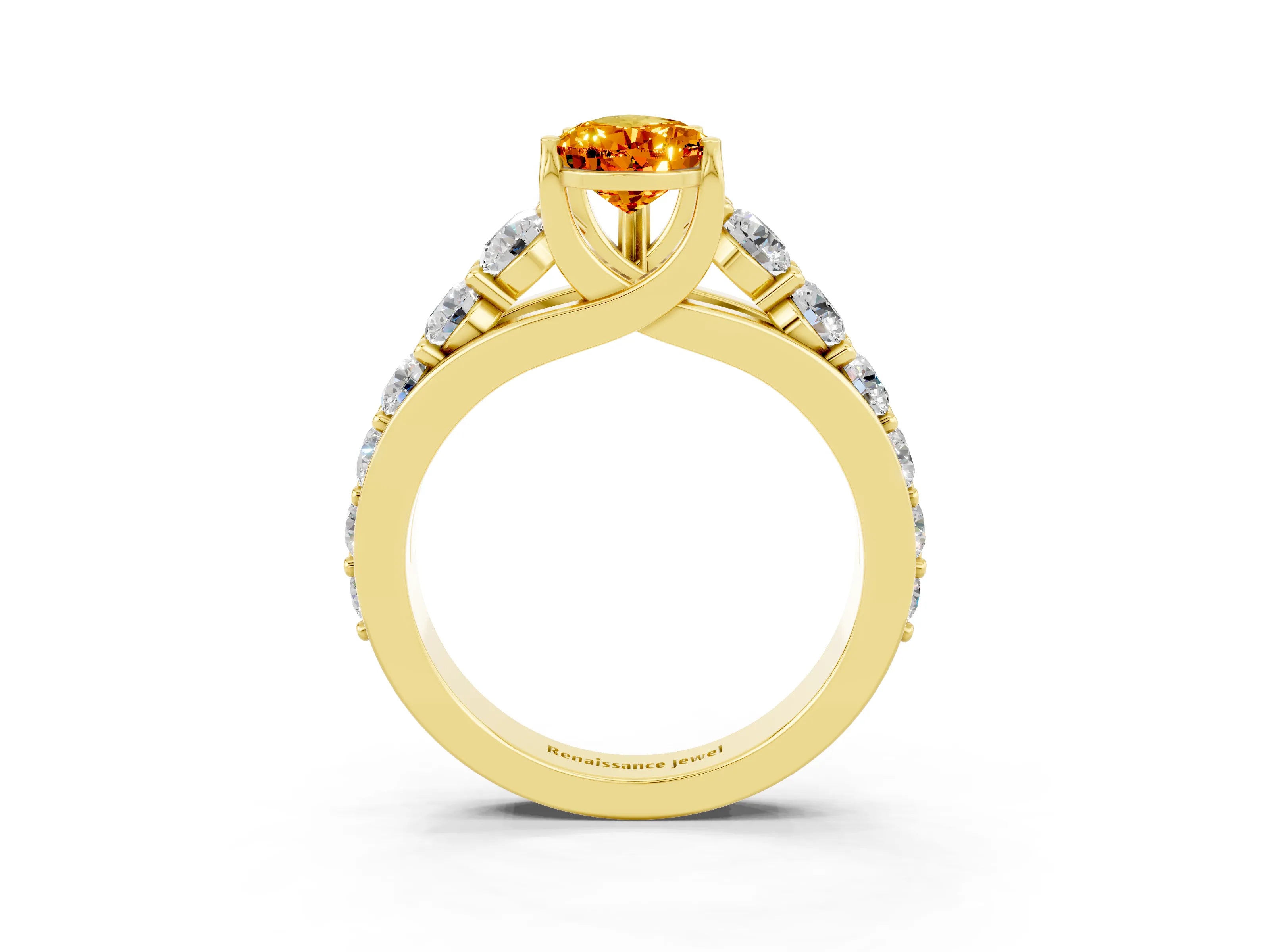 Yellow gold Pear Cut Citrine Engagement Ring with Pavé Band and Four-Prong Setting_3