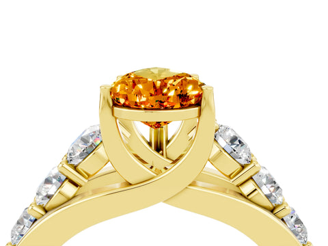 Yellow gold Pear Cut Citrine Engagement Ring with Pavé Band and Four-Prong Setting_4