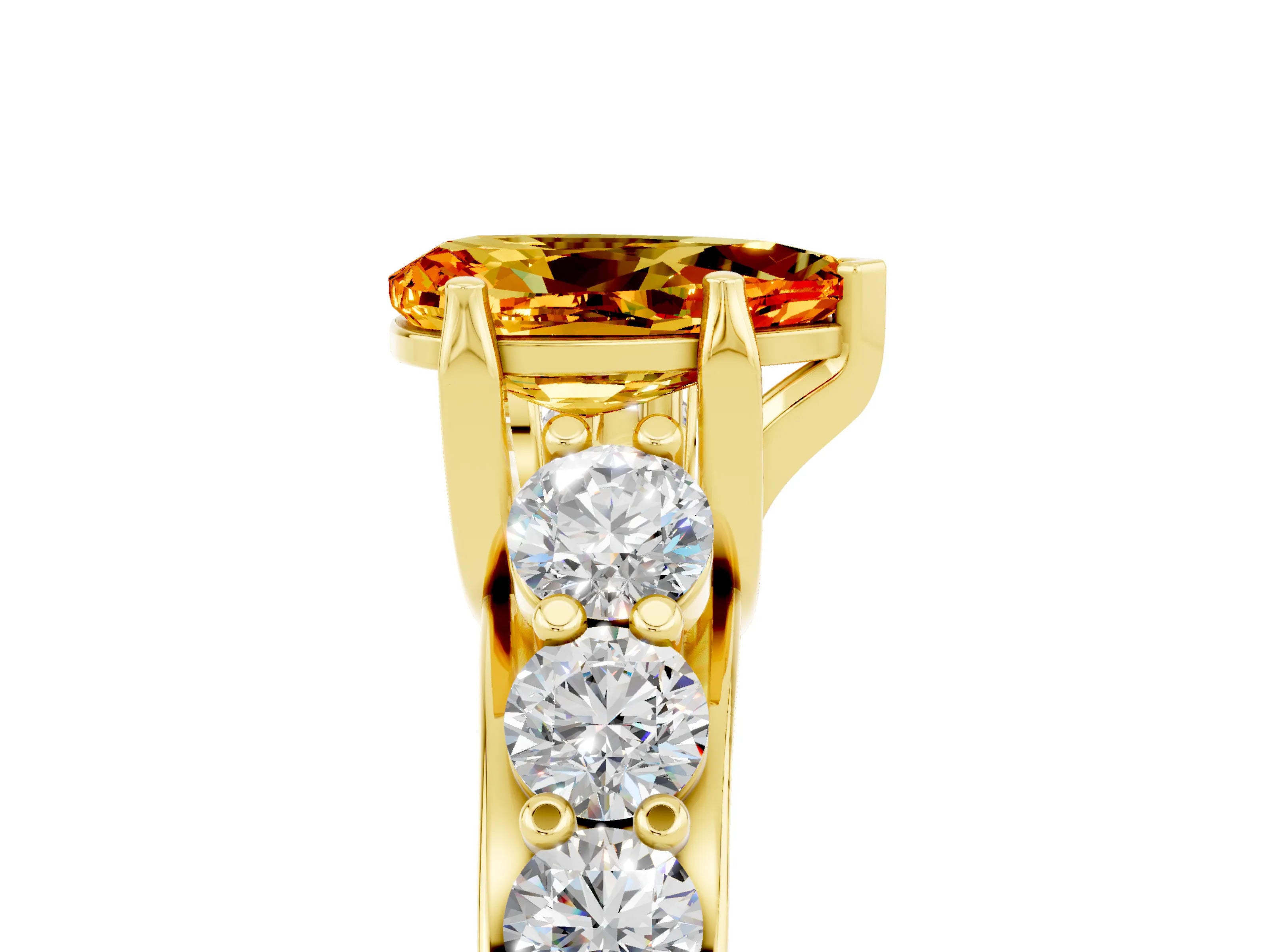 Yellow gold Pear Cut Citrine Engagement Ring with Pavé Band and Four-Prong Setting_5