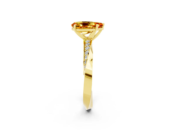 Yellow gold Pear Cut Citrine Engagement Ring with Side Stone Accents and Four-Prong Setting