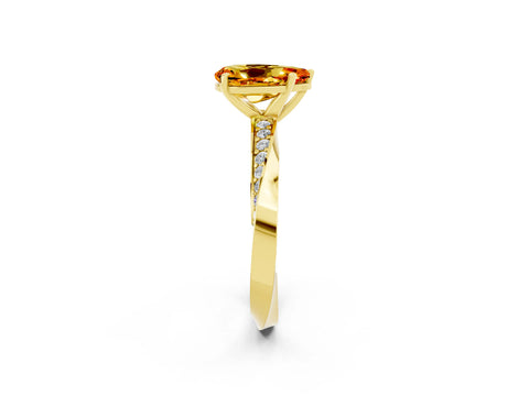 Yellow gold Pear Cut Citrine Engagement Ring with Side Stone Accents and Four-Prong Setting_29