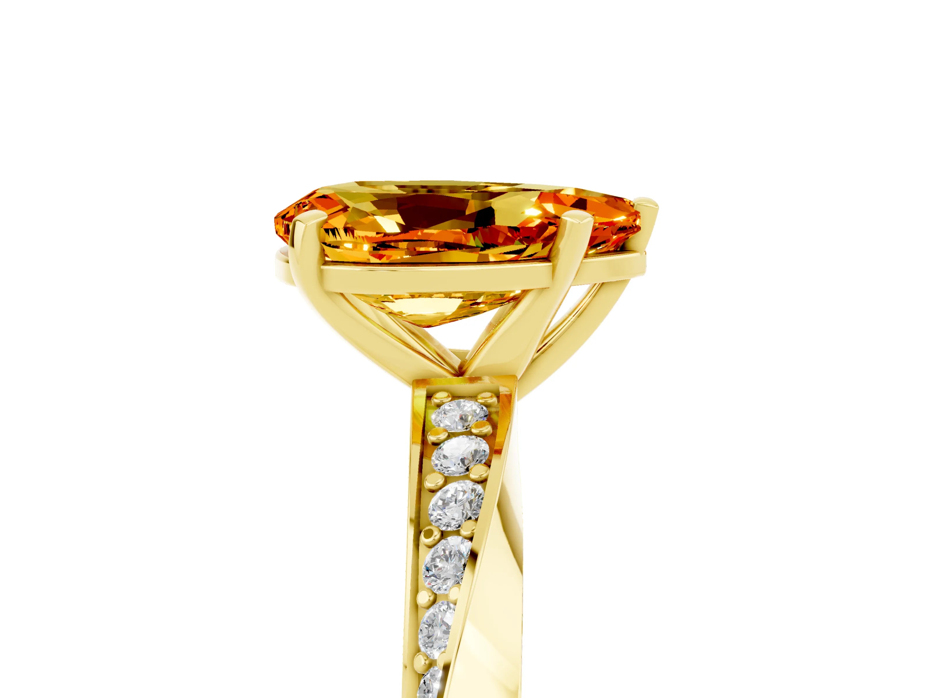 Yellow gold Pear Cut Citrine Engagement Ring with Side Stone Accents and Four-Prong Setting_32