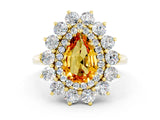 Yellow gold Pear Cut Citrine Floral Double Halo Engagement Ring with Prong Setting_60