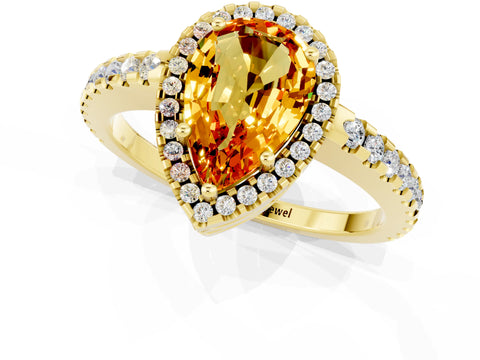 Yellow gold Pear Cut Citrine Halo Engagement Ring with Pavé Band and Prong Setting_13
