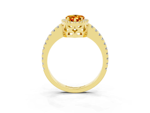 Yellow gold Pear Cut Citrine Halo Engagement Ring with Pavé Band and Prong Setting_15