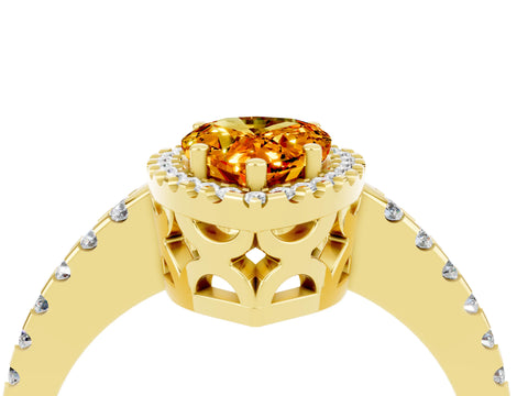 Yellow gold Pear Cut Citrine Halo Engagement Ring with Pavé Band and Prong Setting_16