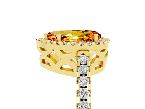 Yellow gold Pear Cut Citrine Halo Engagement Ring with Pavé Band and Prong Setting_17