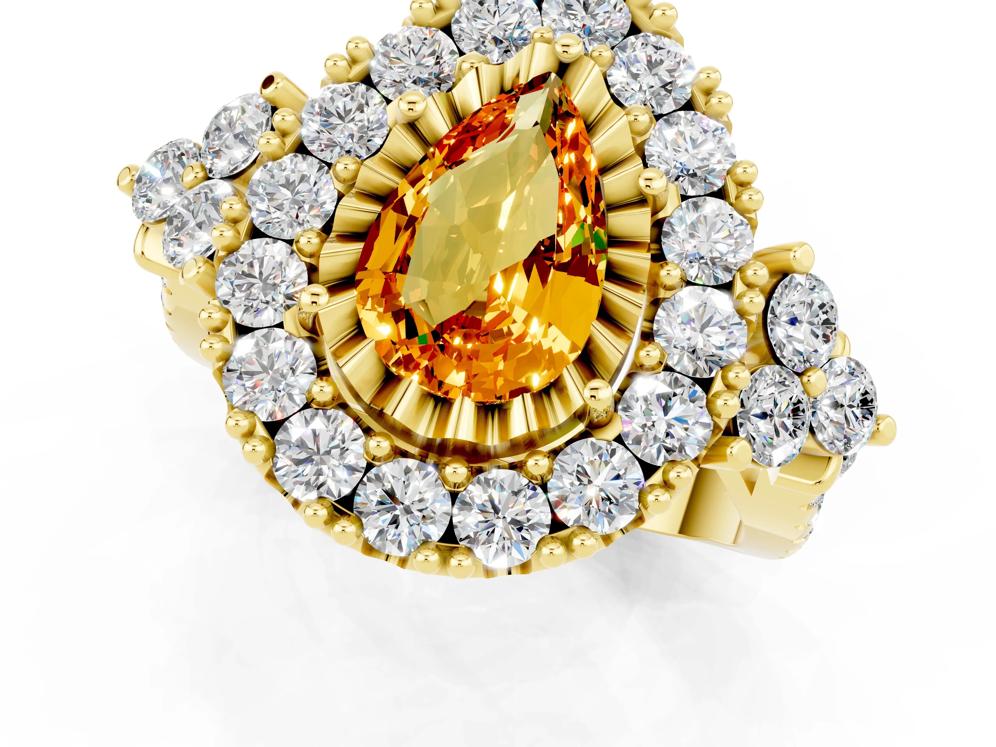 Yellow gold Pear Cut Citrine Halo Ring with Pavé Band and Four-Prong Setting_13