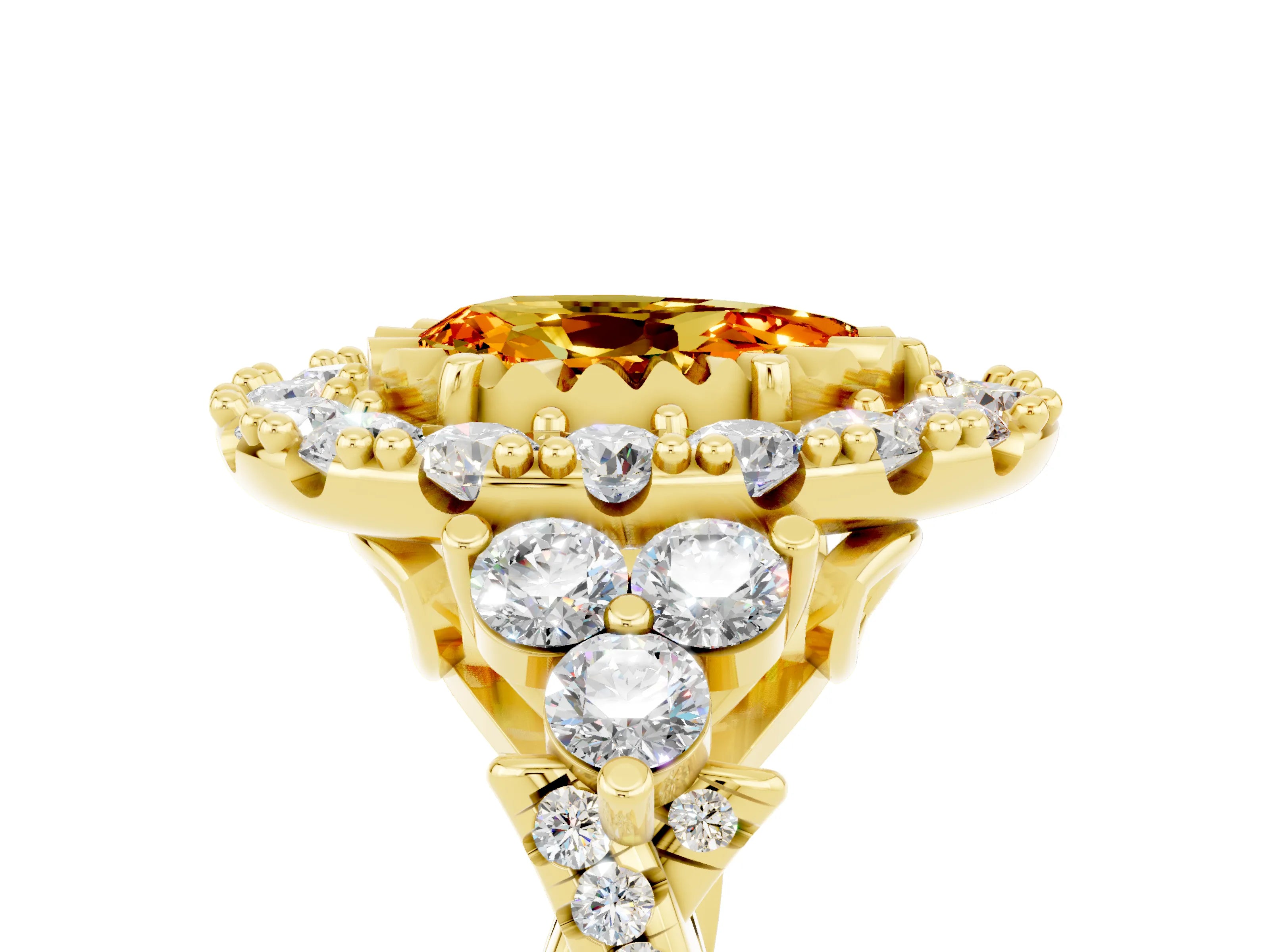 Yellow gold Pear Cut Citrine Halo Ring with Pavé Band and Four-Prong Setting_17