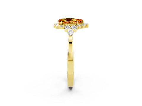 Yellow gold Pear Cut Citrine Halo Ring with Pear Side Stones and Prong Setting_14