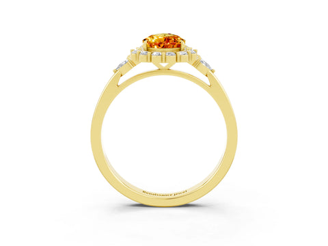 Yellow gold Pear Cut Citrine Halo Ring with Pear Side Stones and Prong Setting_15