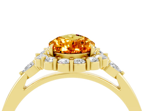 Yellow gold Pear Cut Citrine Halo Ring with Pear Side Stones and Prong Setting_16