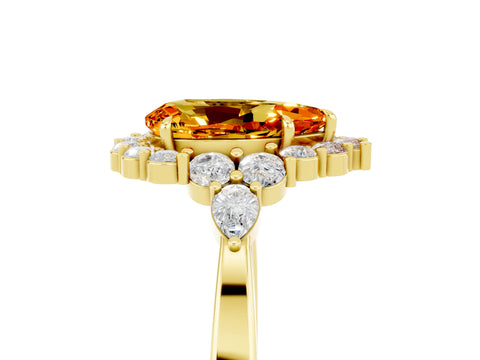 Yellow gold Pear Cut Citrine Halo Ring with Pear Side Stones and Prong Setting_17