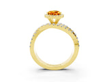 Yellow gold Pear Cut Citrine Halo Ring with Round Split Shank and Prong Setting_51