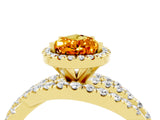 Yellow gold Pear Cut Citrine Halo Ring with Round Split Shank and Prong Setting_52