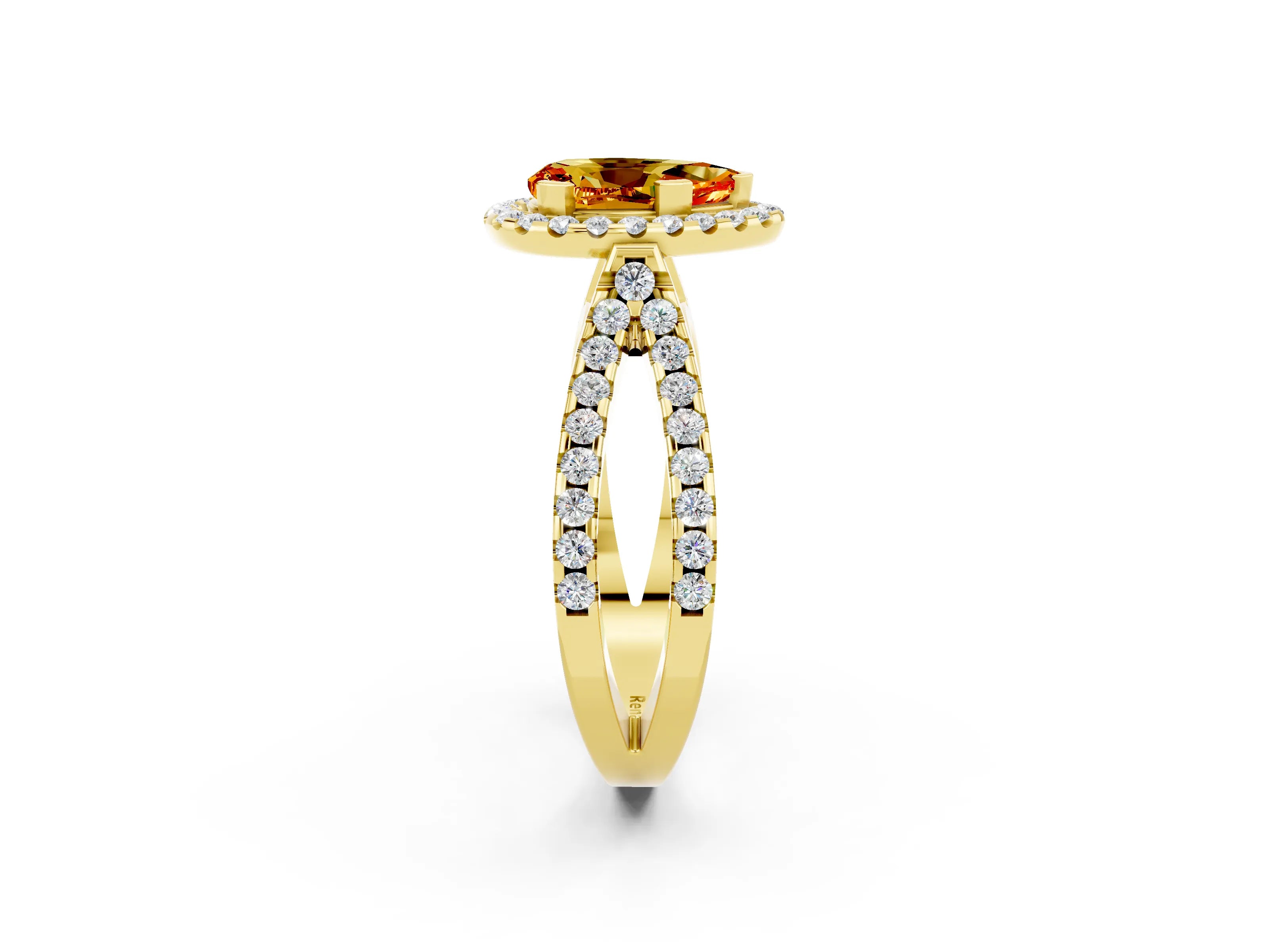 Yellow gold Pear Cut Citrine Halo Ring with Split Shank Pavé Band and Prong Setting_2