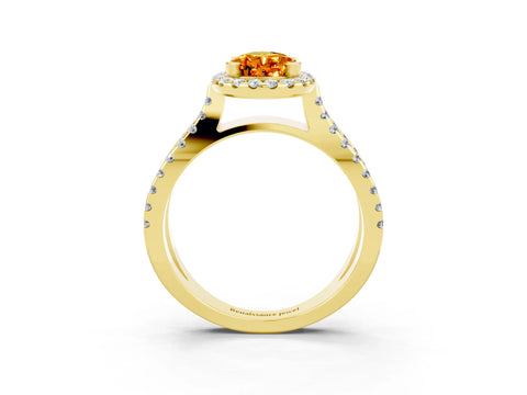 Yellow gold Pear Cut Citrine Halo Ring with Split Shank Pavé Band and Prong Setting_3