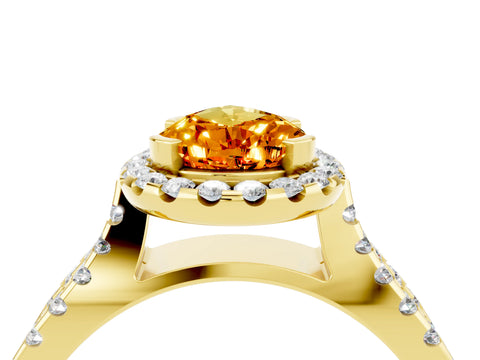 Yellow gold Pear Cut Citrine Halo Ring with Split Shank Pavé Band and Prong Setting_4