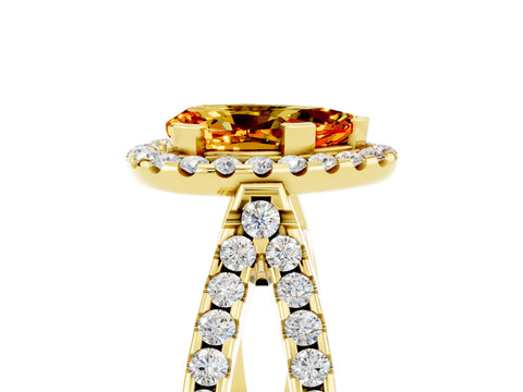Yellow gold Pear Cut Citrine Halo Ring with Split Shank Pavé Band and Prong Setting_5