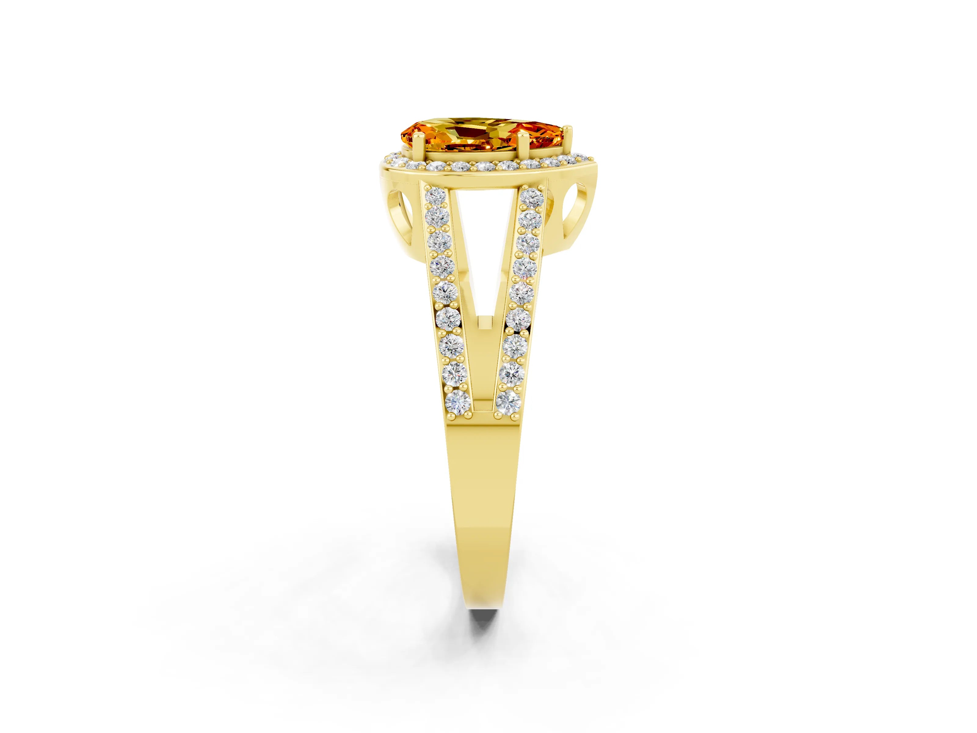Yellow gold Pear Cut Citrine Halo Ring with Split Shank U-Prong Band and Four-Prong Setting_2