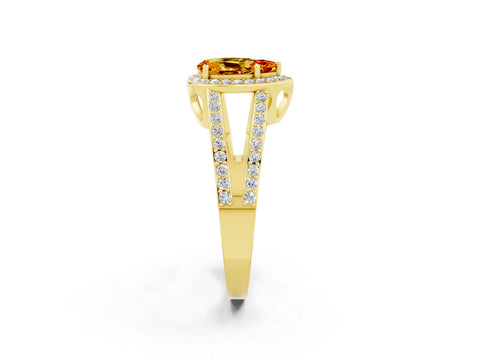 Yellow gold Pear Cut Citrine Halo Ring with Split Shank U-Prong Band and Four-Prong Setting_2