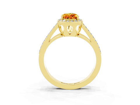Yellow gold Pear Cut Citrine Halo Ring with Split Shank U-Prong Band and Four-Prong Setting_3