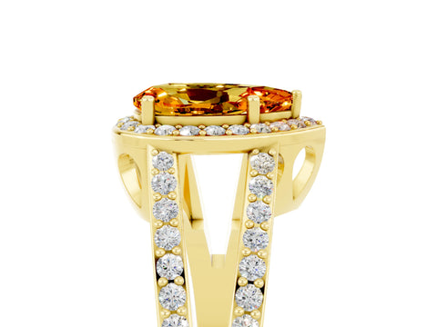Yellow gold Pear Cut Citrine Halo Ring with Split Shank U-Prong Band and Four-Prong Setting_5