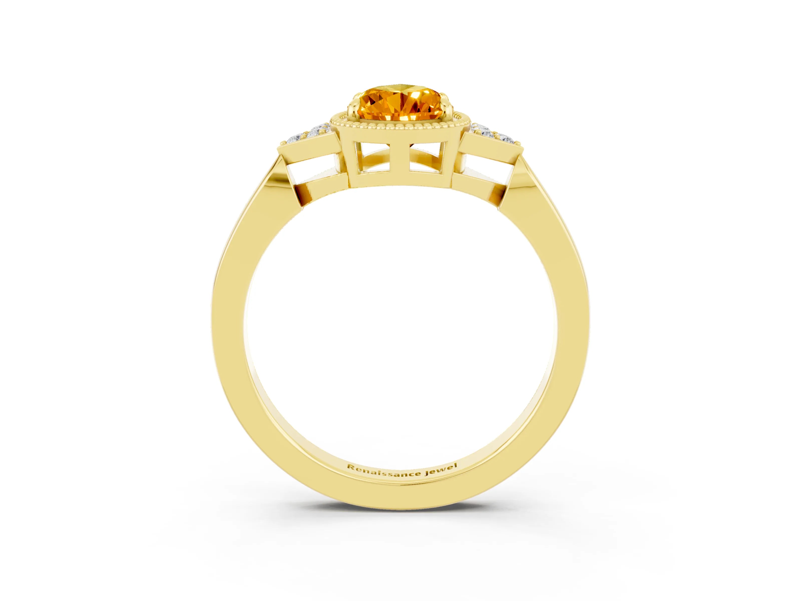 Yellow gold Pear Cut Citrine Halo Ring with Tapered Band and Four-Prong Setting_3