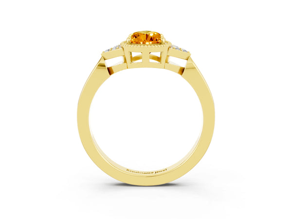 Yellow gold Pear Cut Citrine Halo Ring with Tapered Band and Four-Prong Setting