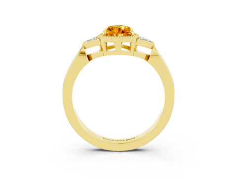 Yellow gold Pear Cut Citrine Halo Ring with Tapered Band and Four-Prong Setting_3
