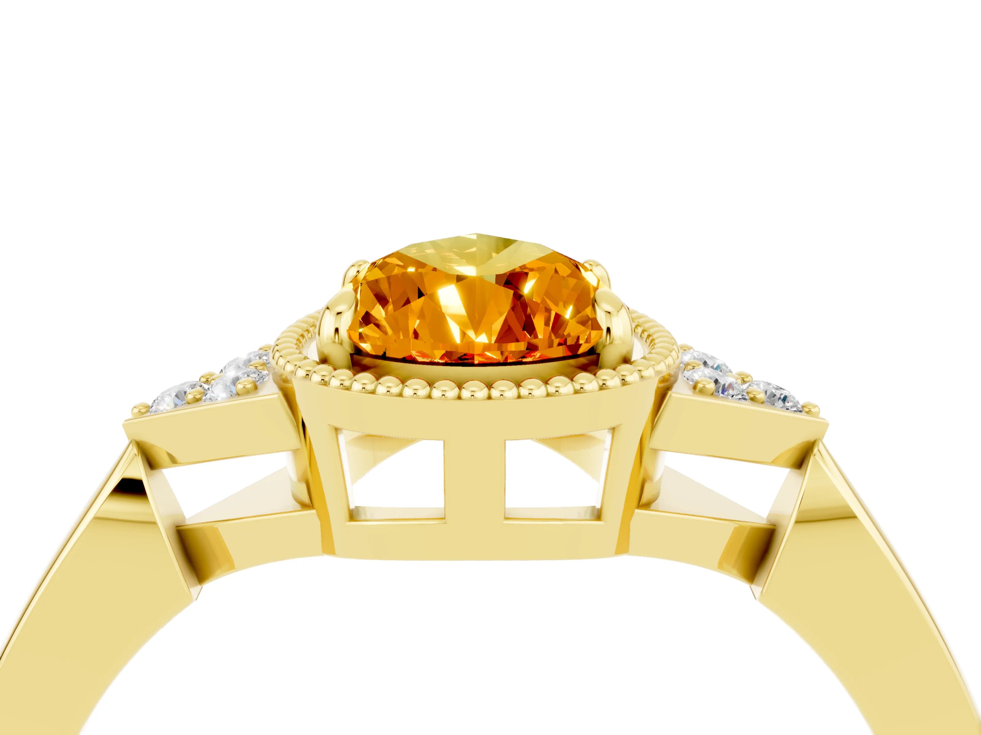 Yellow gold Pear Cut Citrine Halo Ring with Tapered Band and Four-Prong Setting_4