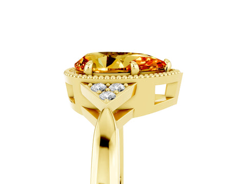 Yellow gold Pear Cut Citrine Halo Ring with Tapered Band and Four-Prong Setting_5