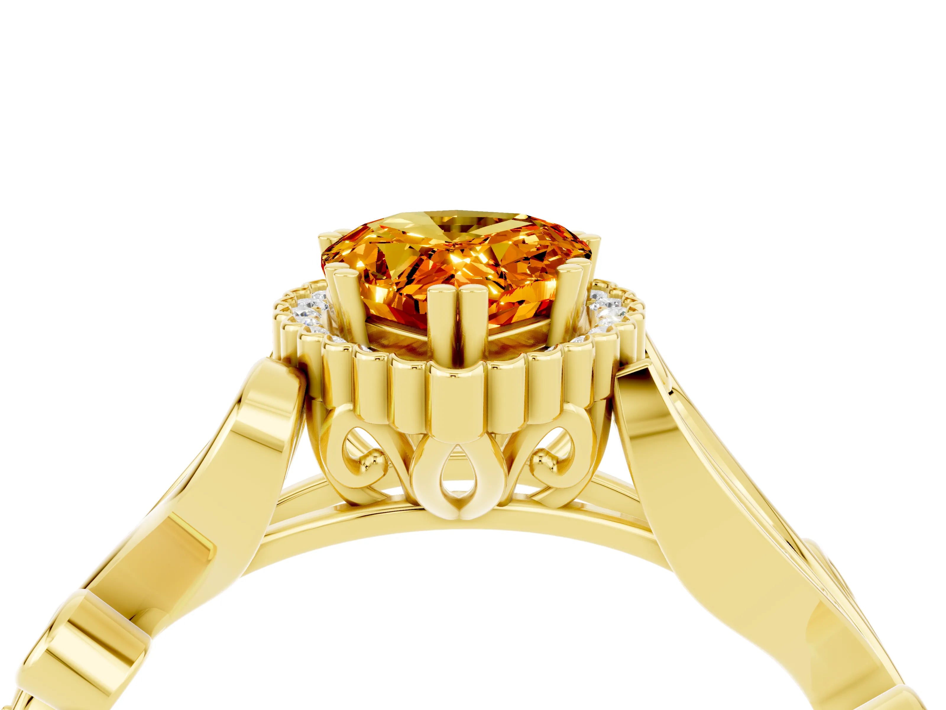 Yellow gold Pear Cut Citrine Halo Ring with Vintage Split Shank and Four-Prong Setting_4