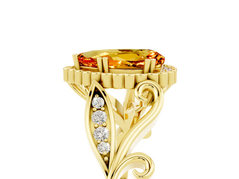 Yellow gold Pear Cut Citrine Halo Ring with Vintage Split Shank and Four-Prong Setting_5